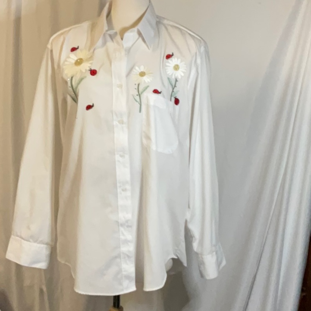 Tia Designs Embroidered Blouse With Rhinestone Accents